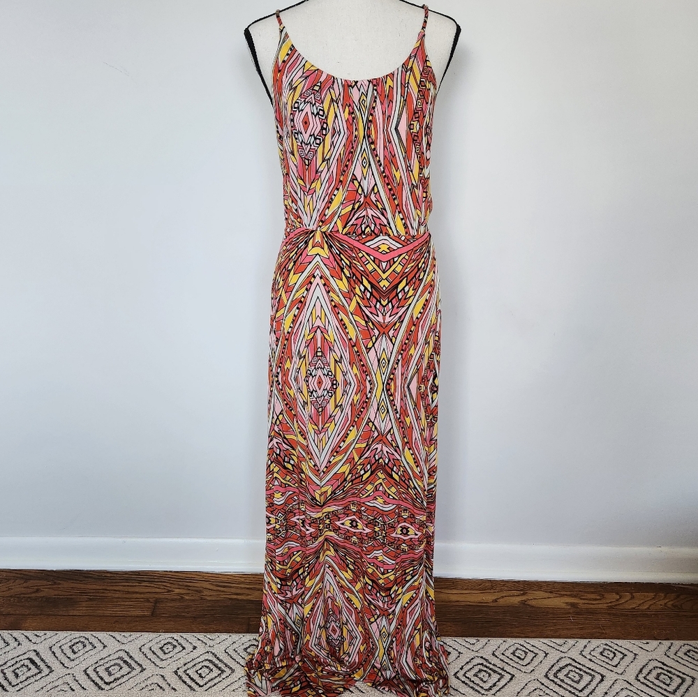 Felicity & Coco Maxi Dress Spaghetti Strap Red Pink Yellow Blk White Geometric